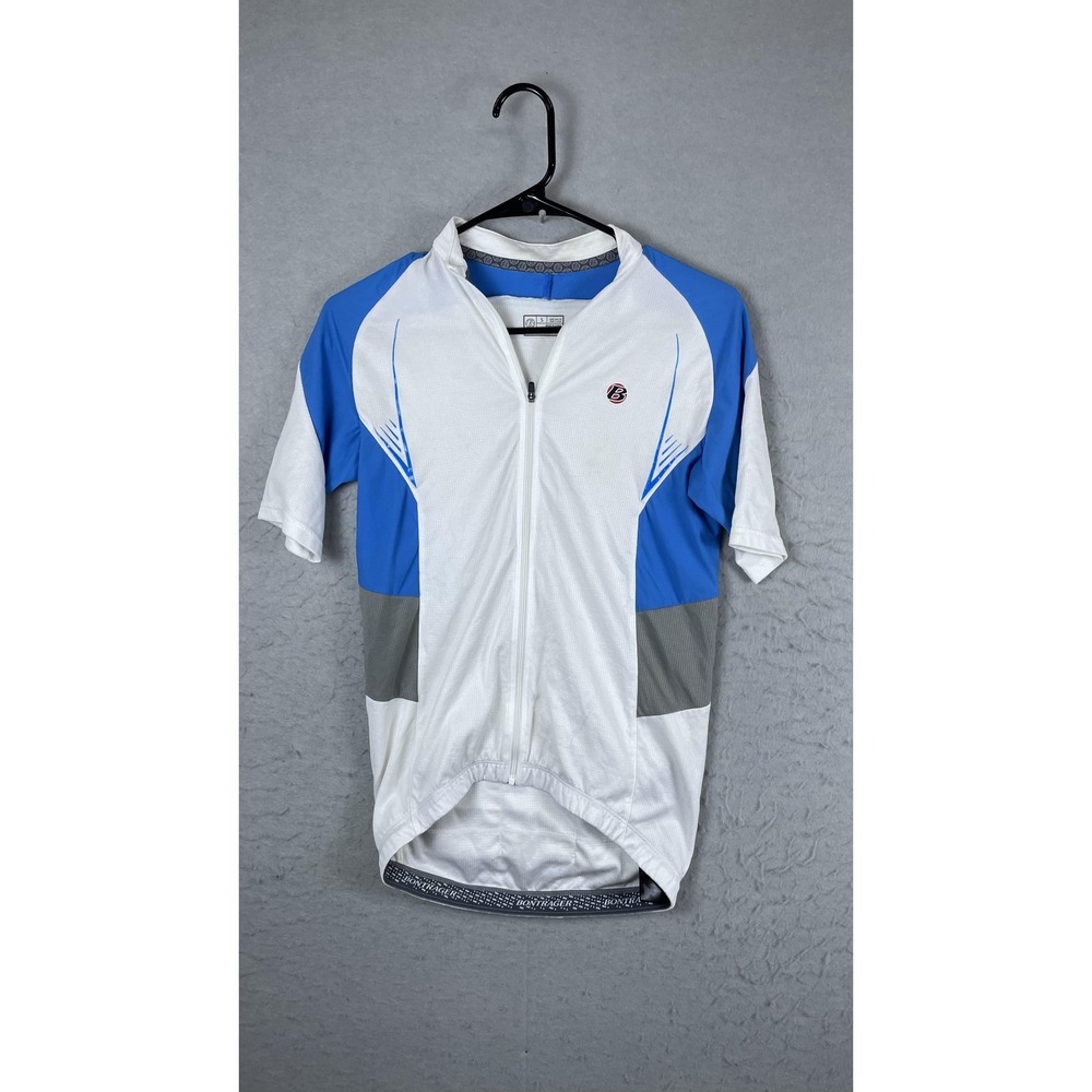 Bontrager Cycling Jersey Mens Small White Blue‎ Full Zip Short Sleeve Bike Shirt